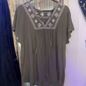 Sonoma Olive Embroidered Blouse